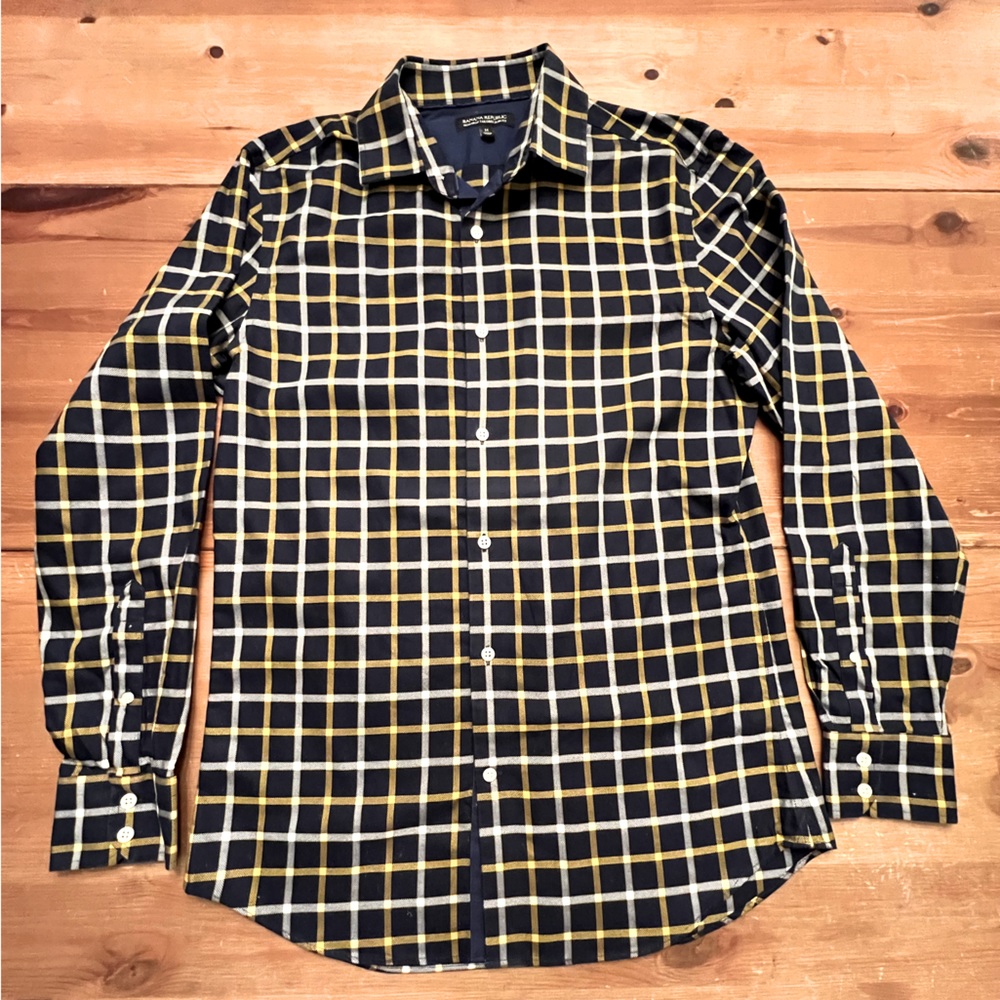 Mens Banana Republic Non-Iron Slim Fit Large Check Dress Shirt Medium